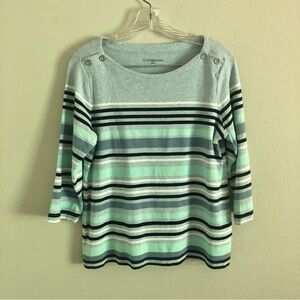 Vintage Croft & Barrow Petite Three Quarter Sleeve Striped Boatneck Knit Top